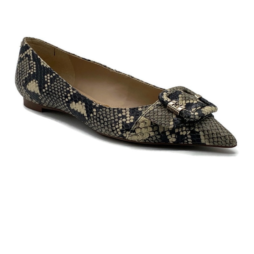 Sam Edelman Snakeskin Pointed Toe Buckle Flats in Black and Cream